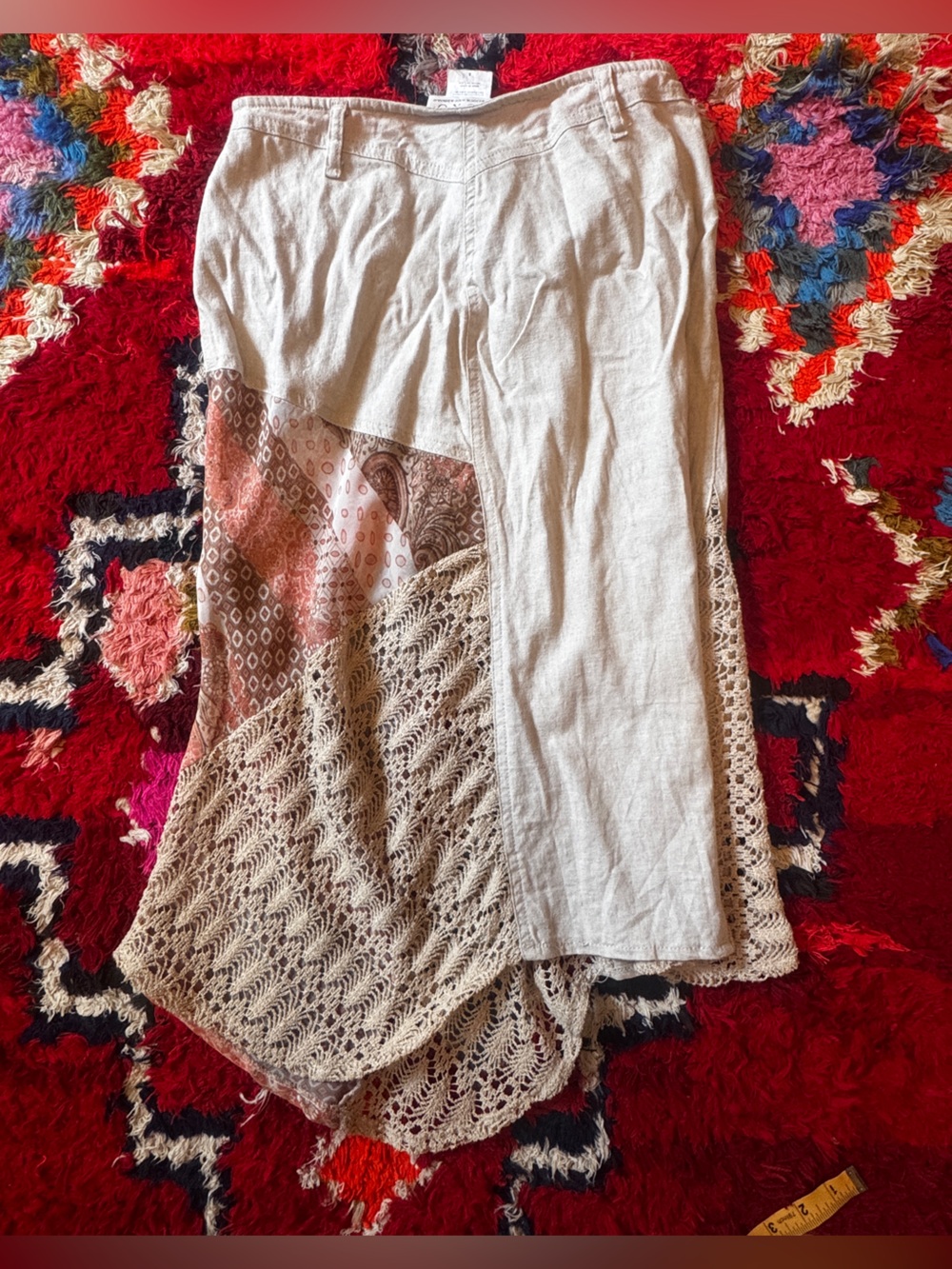 Y2K Vintage XoXo boho Linen Crochet Asymmetrical Skirt Sz SM - Picture 9 of 9